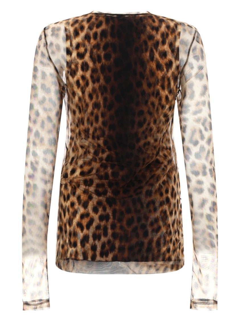 Sportmax Leopard Print Tulle Accent Long-Sleeve Top