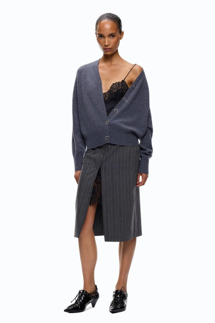 Pinko Grey Wool-Cashmere Blend V-Neck Cardigan