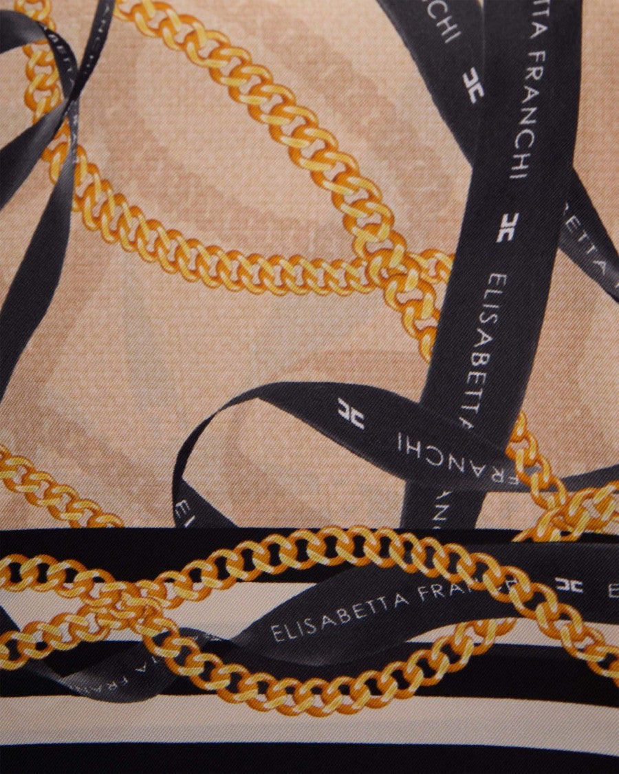 Elisabetta Franchi Square Silk Scarf With Chain