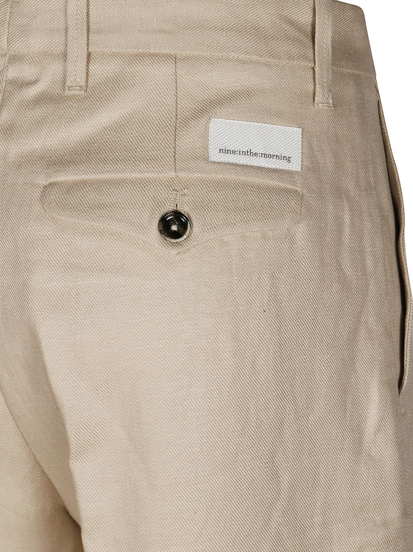 Nine In The Morning Beige Logo Detailing Straight Leg Pants