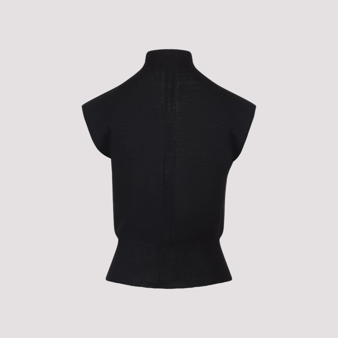 Rick Owens Cap Sleeve Black Virgin Wool Top With High Neckline