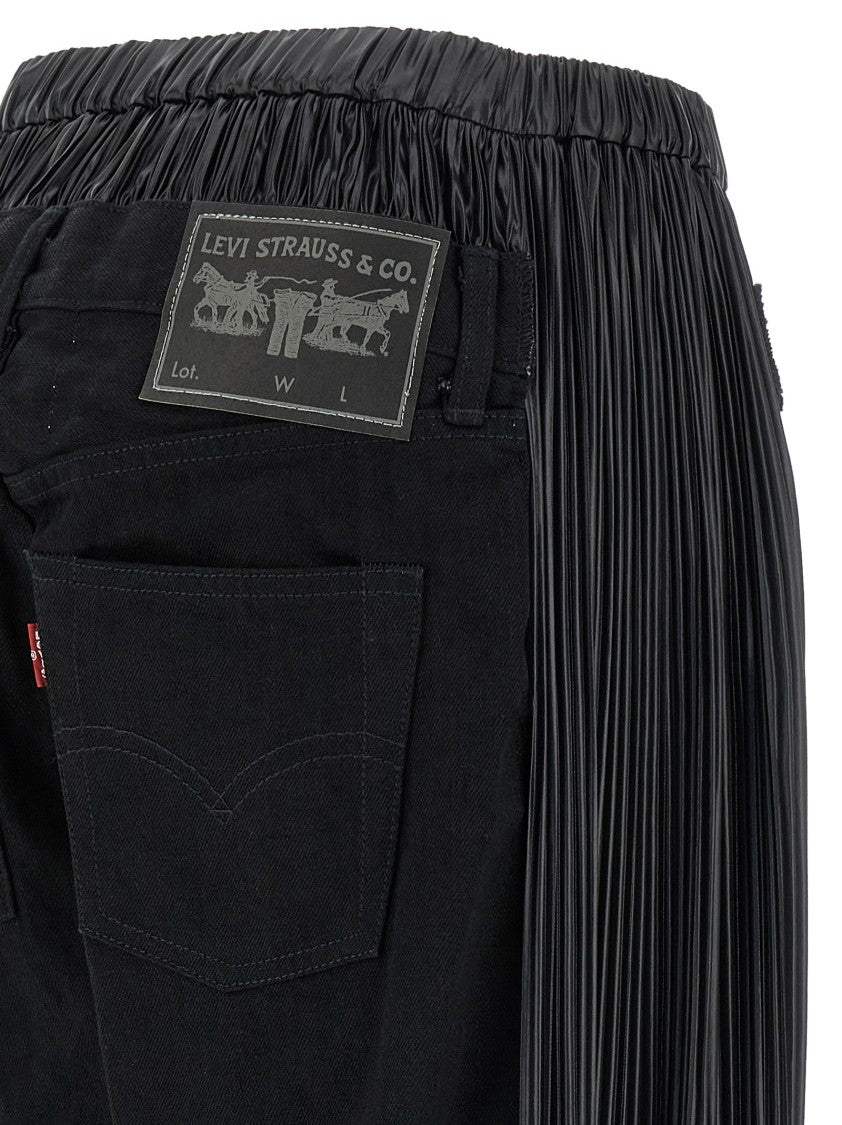 Junya Watanabe Wide-Leg Denim Jeans With Pleated Inserts And Trompe L'oeil Button