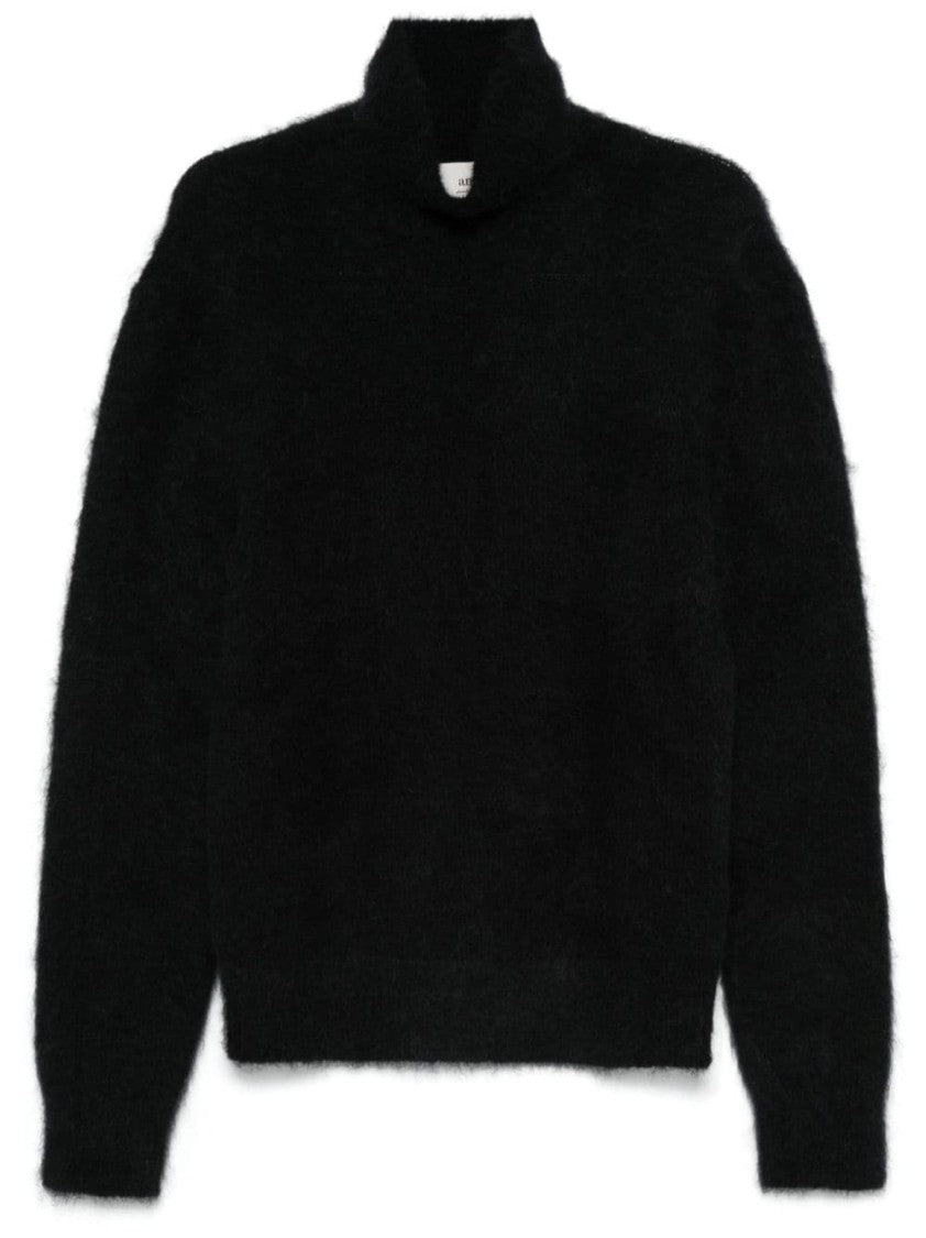 Ami Paris Brushed Effect Black High Neck Sweater