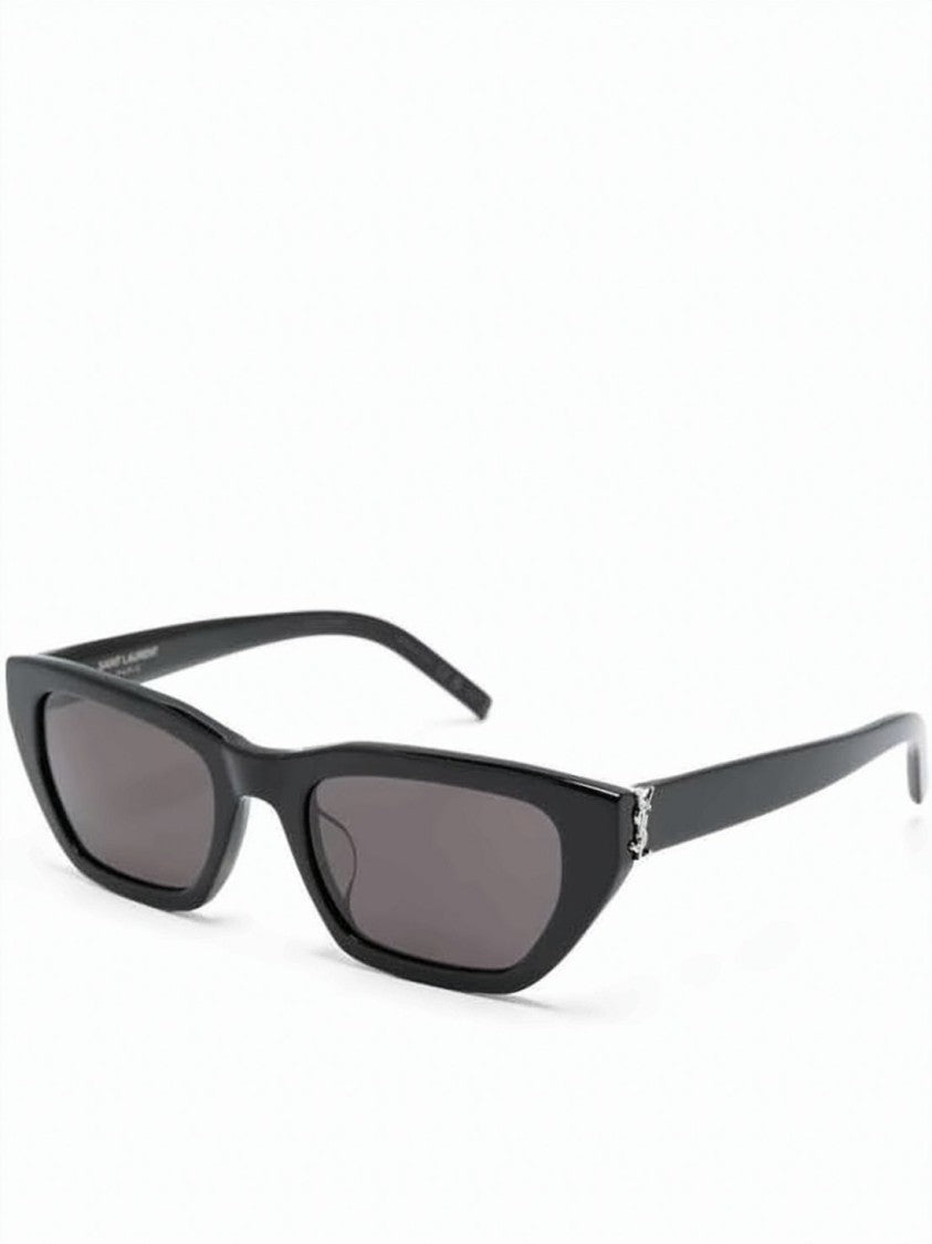 Saint Laurent Black Narrow Rectangular Glossy Acetate Sunglasses
