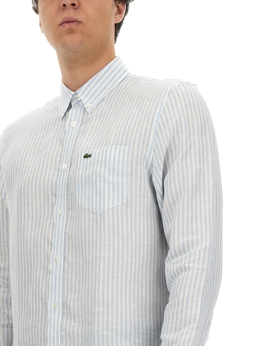 Lacoste Long-Sleeve Linen Shirt With Vertical Stripes