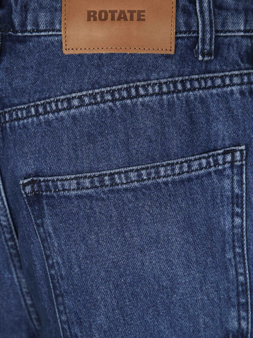 Rotate Draped Barrel Leg Mid-Rise Jeans