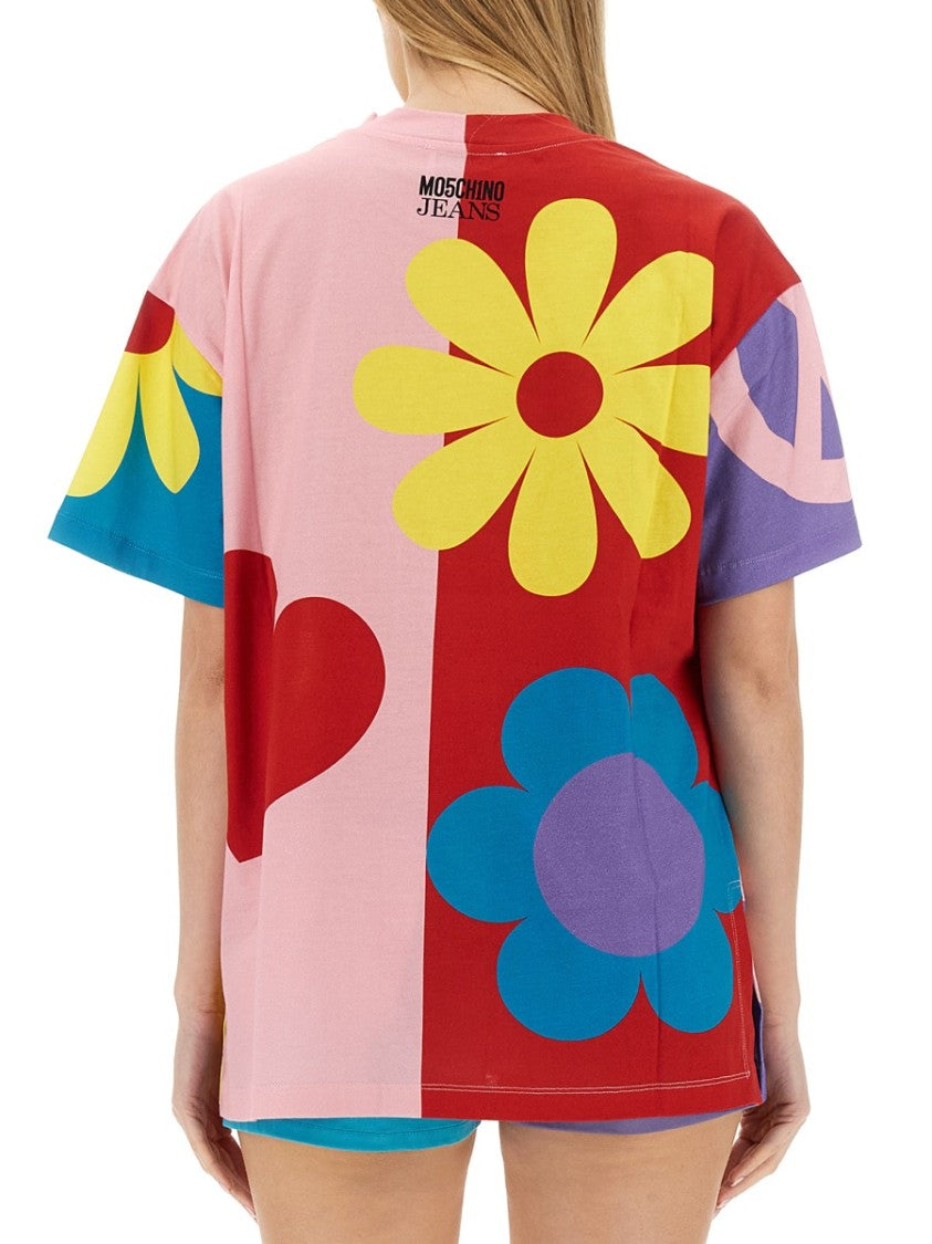 Moschino Patchwork Oversized Jersey T-Shirt With Playful Symbols