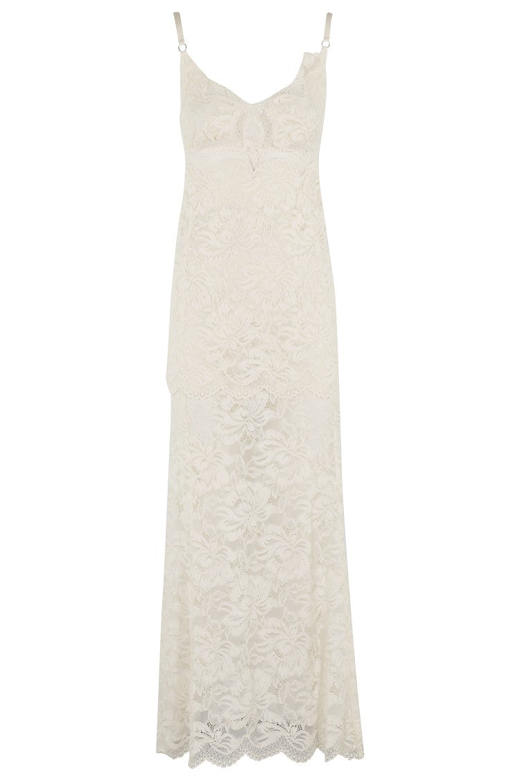 Rabanne Ivory Stretch Lace Evening Dress
