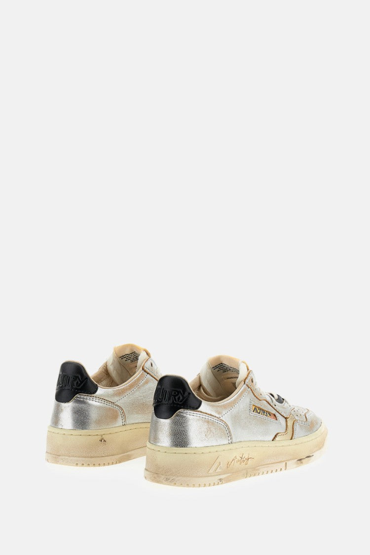 Autry Silver Medalist Super Vintage Laminated Leather Sneakers