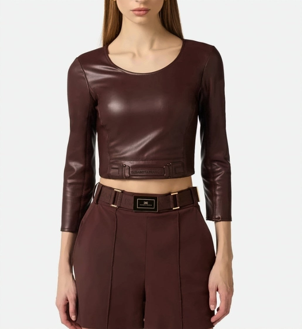Elisabetta Franchi Nappa Effect Fabric 3/4 Sleeves Top