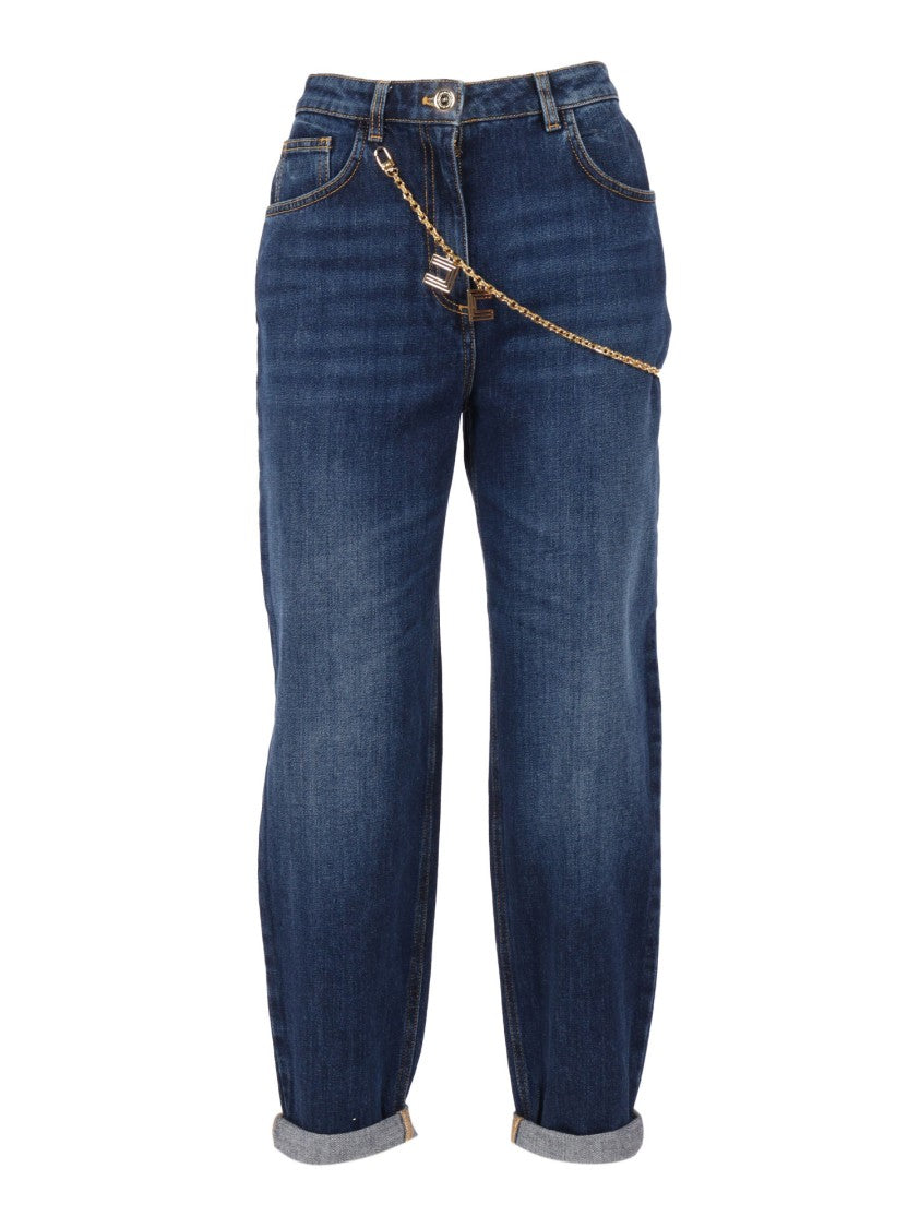 Elisabetta Franchi Relaxed Fit Jeans With Gold Chain Detail