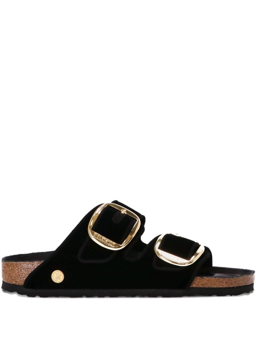 Birkenstock Contoured Black Sandals With Gold-Tone Buckles