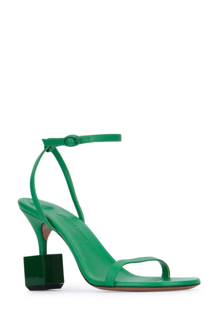 Jacquemus Sleek Green Sandals With Square Block Heel