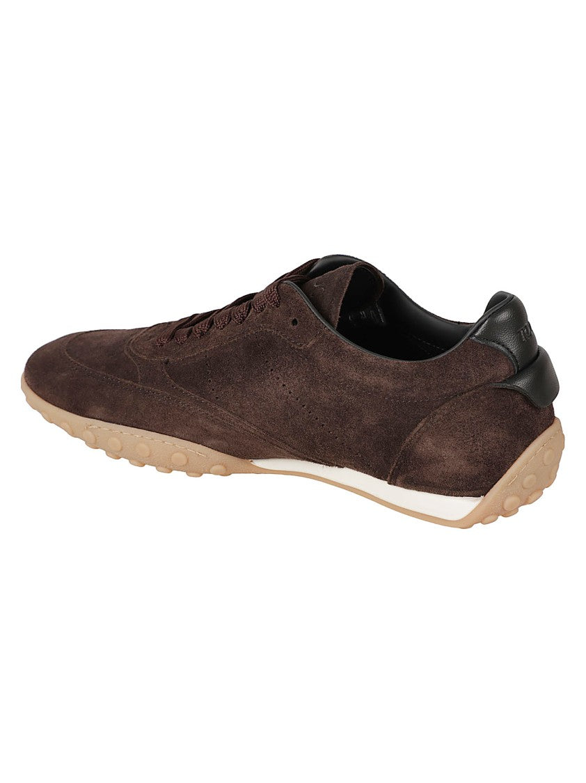 Tod's Low-Profile Brown Suede Sneakers With Contrasting Leather Accents