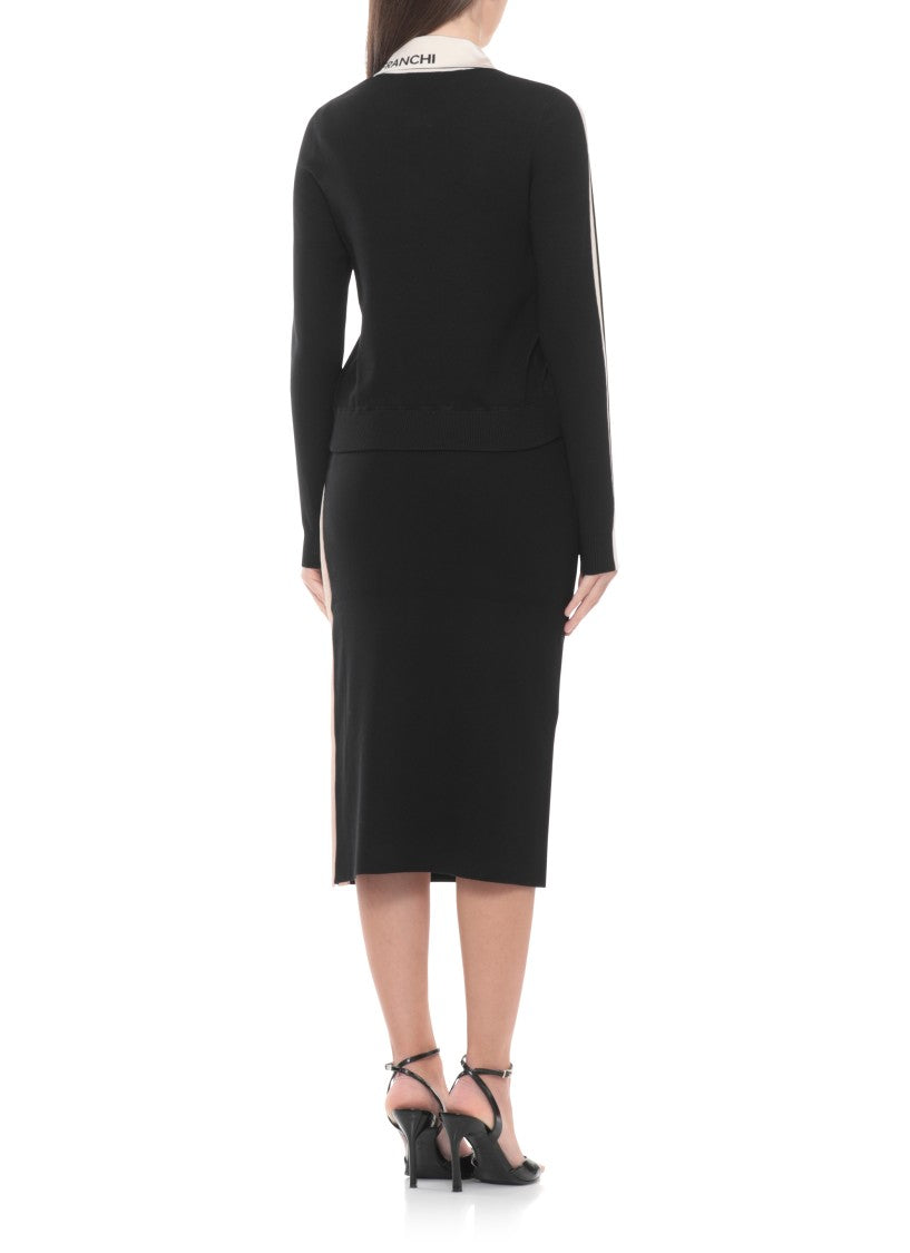 Elisabetta Franchi Black Zip Front Logo Viscose Sweater