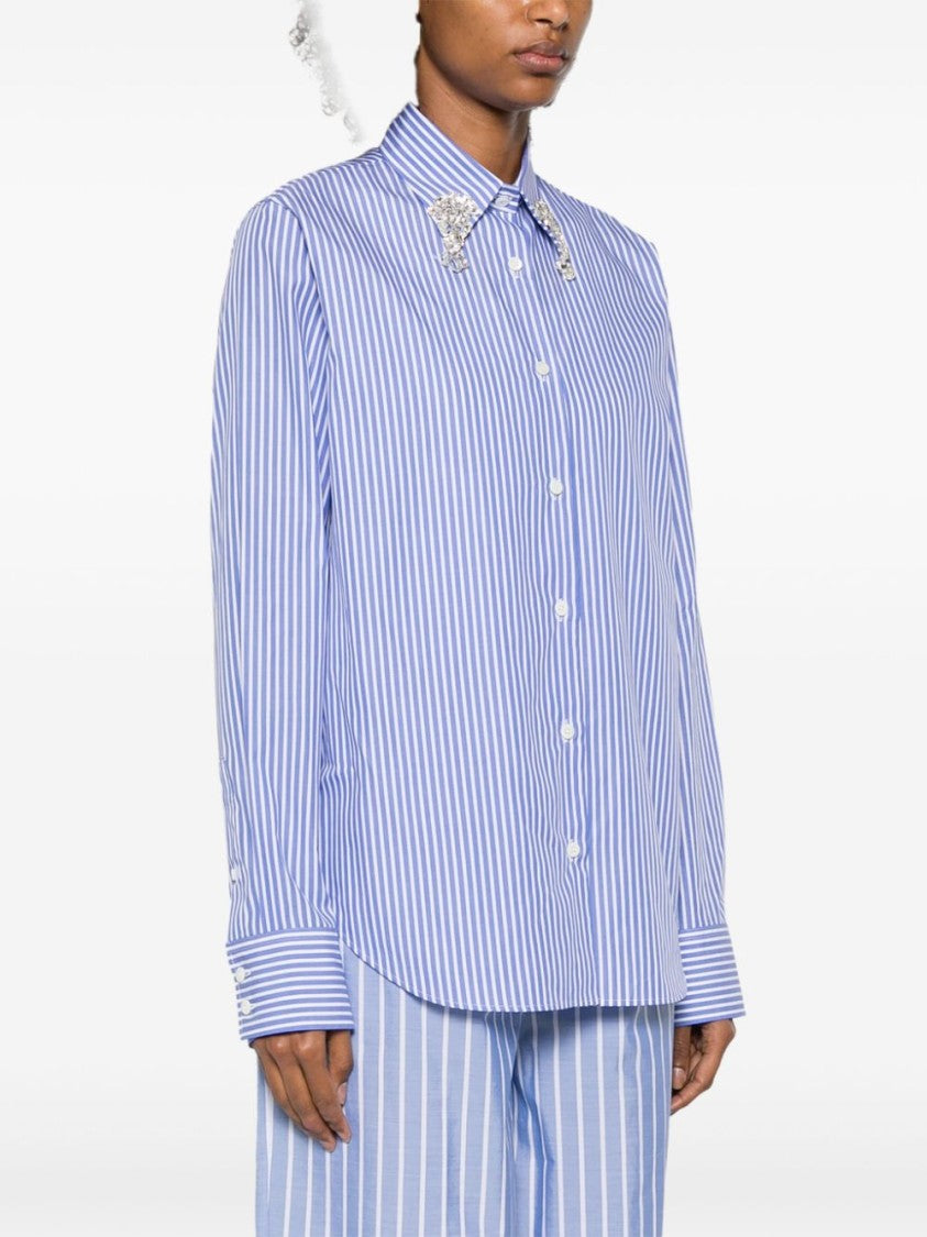 Prada Classic Striped Shirt With Decorative Collar Embellishments