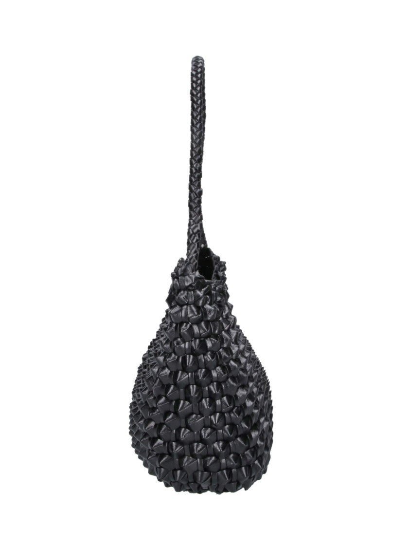 Dragon Diffusion Black Basil Cactus Woven Leather Shoulder Bag