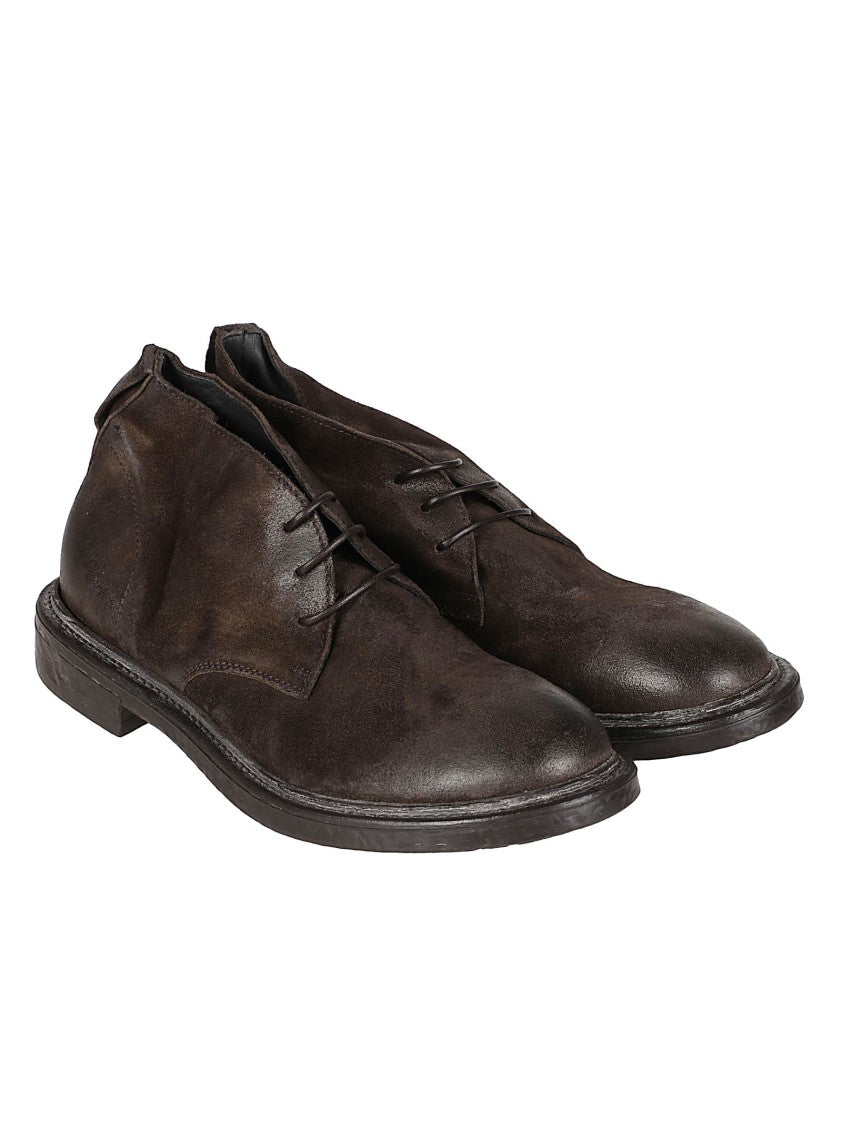 Moma Mid-Brown Calf Leather Ankle Boots With Lace-Up Detail