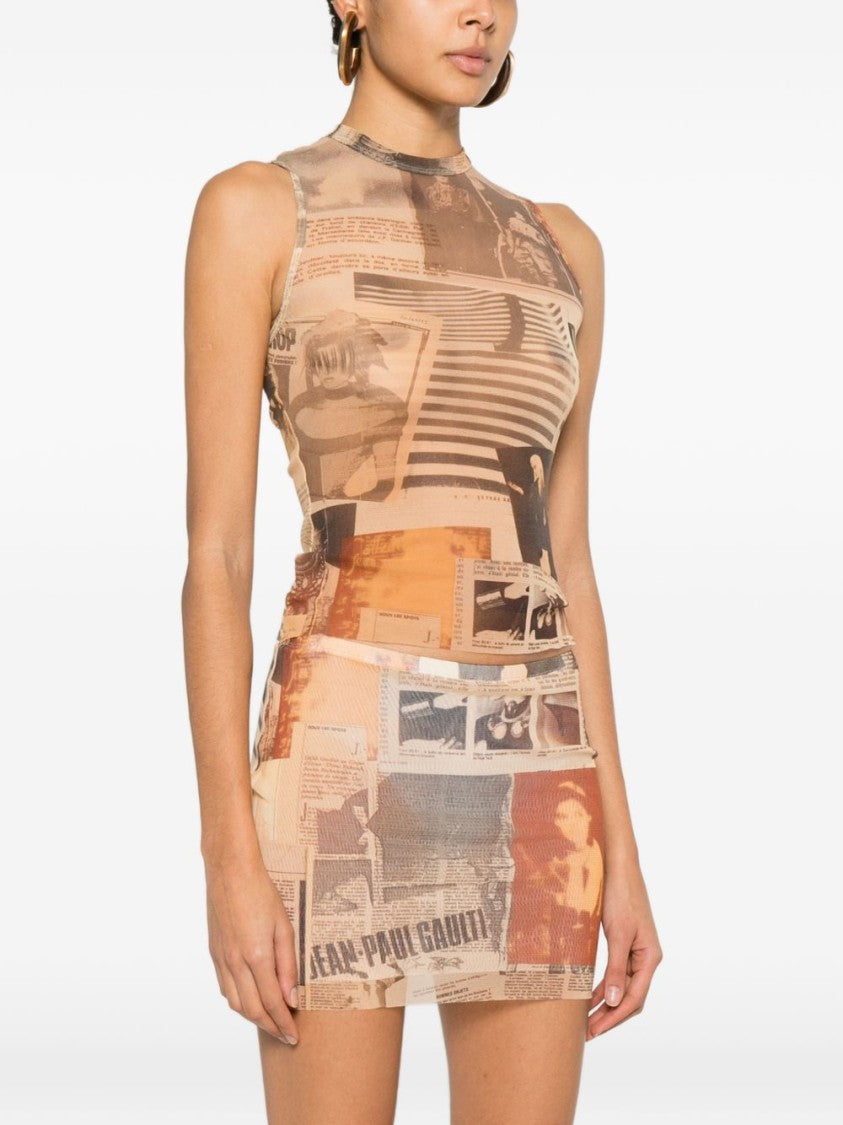 Jean Paul Gaultier Collage-Print Silk And Nylon Sleeveless Top