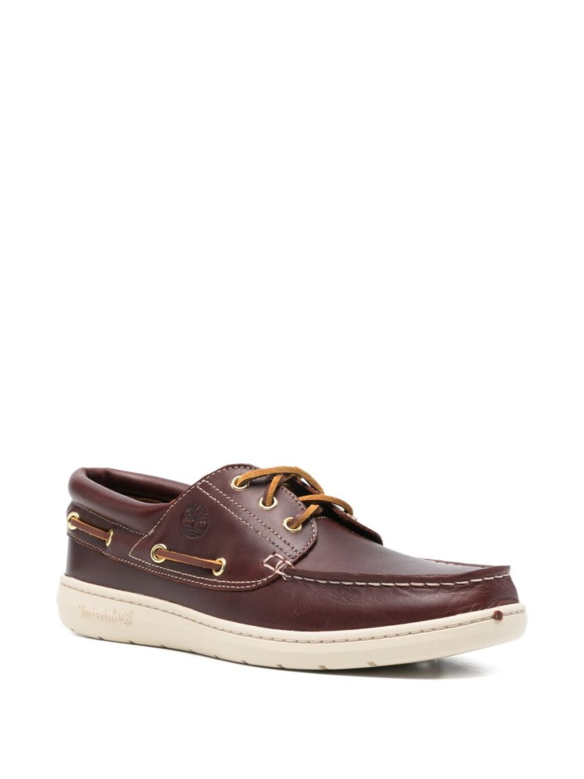 Timberland Bordeaux Calf Leather Boat Shoes With Contrast Stitching