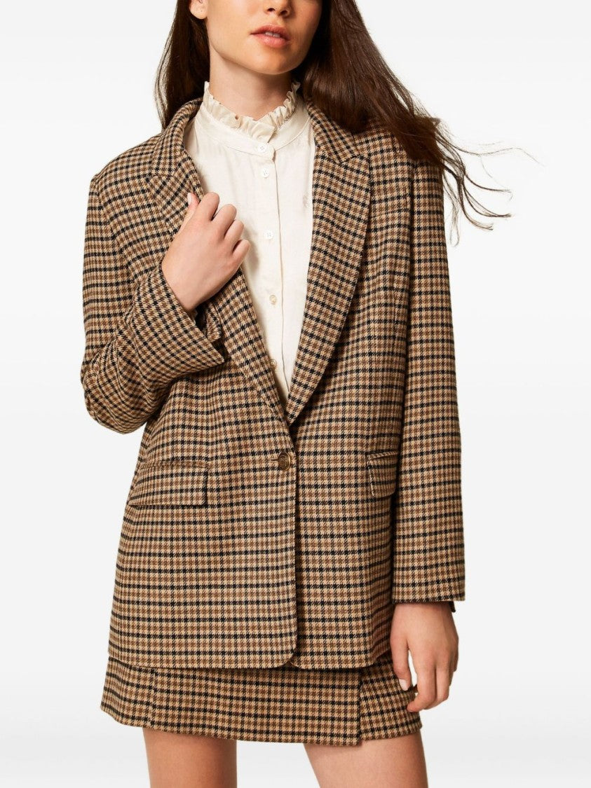 Twin-Set Checkered Tailored Blazer With Notched Lapels
