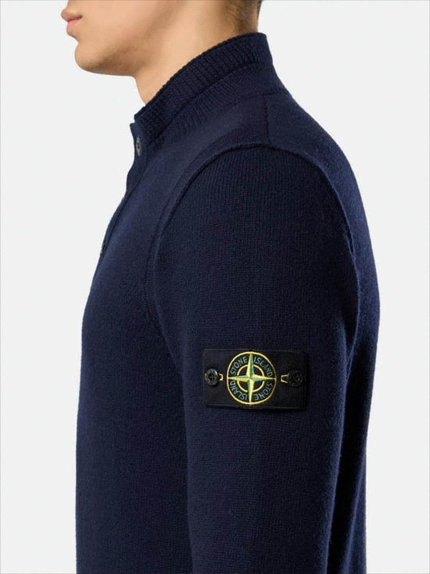 Stone Island Half-Zip Knit Sweater With Ribbed Stand Collar