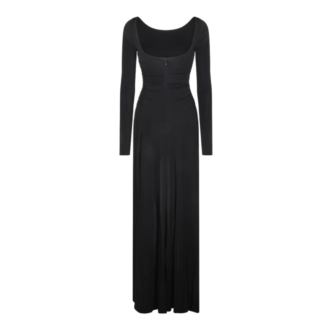 Elisabetta Franchi Long Black Ruched Gold Buckle Evening Dress