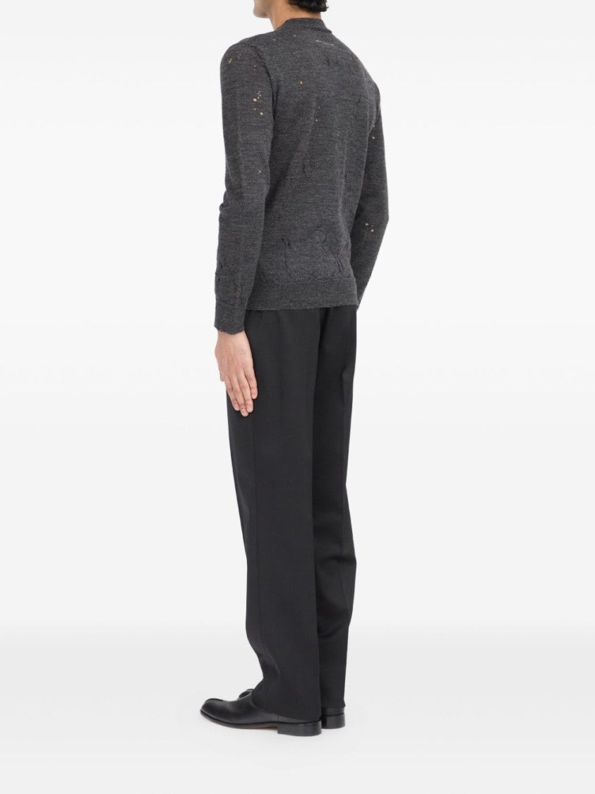 Mm6 By Maison Margiela Distressed Dark Grey Knit Sweater