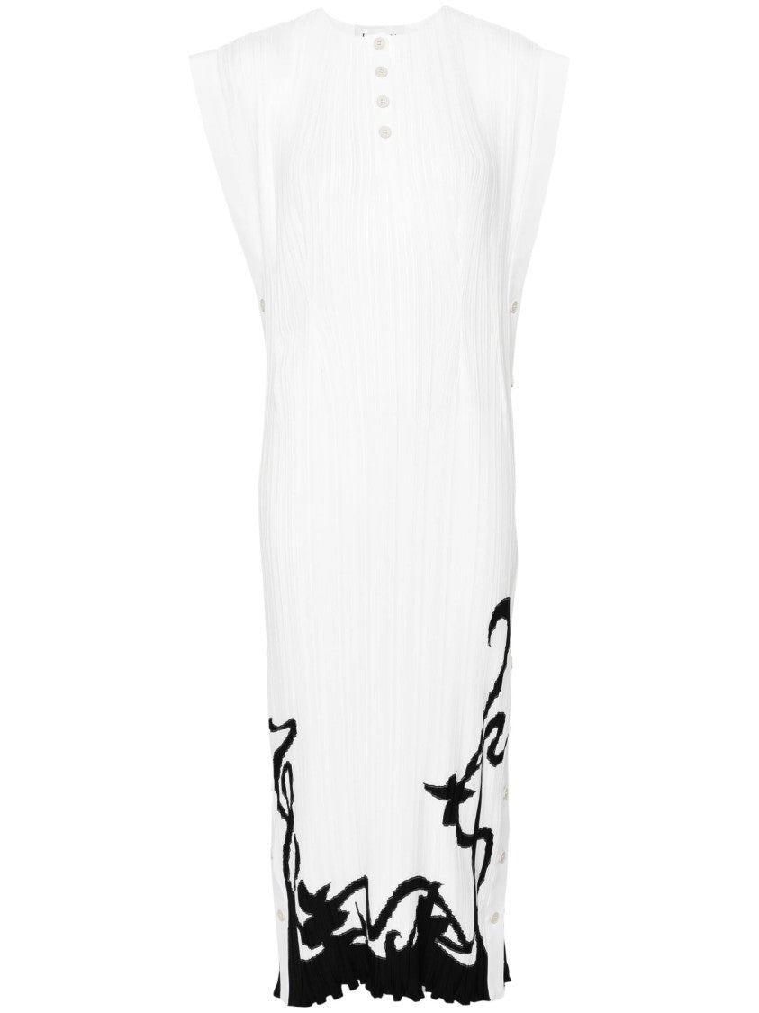 Lanvin Pleated Midi Dress With Abstract Floral Hem