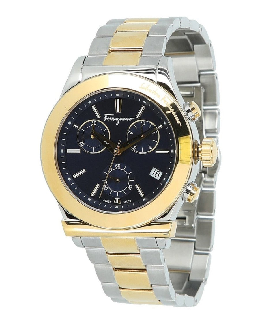 Ferragamo 1898 Two-Tone Blue Sunray Chronograph Watch