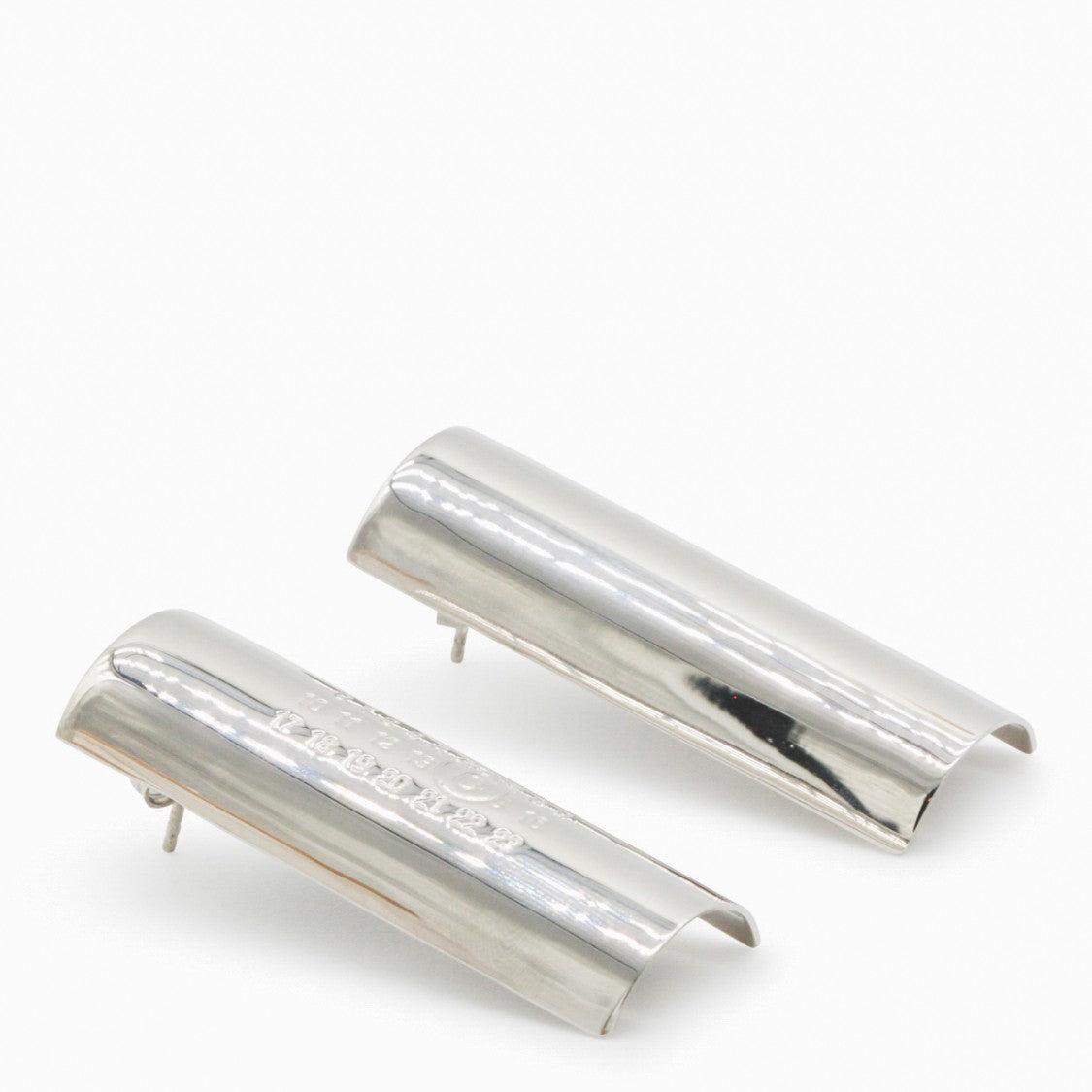 Mm6 By Maison Margiela Curved Silver-Tone Earrings With Embossed Details