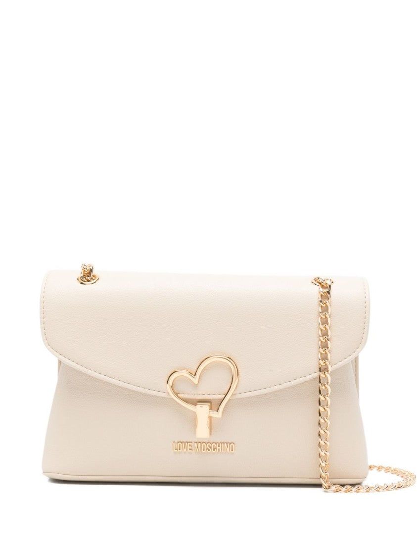 Love Moschino Ivory Shoulder Bag With Gold-Tone Heart Clasp And Chain Strap