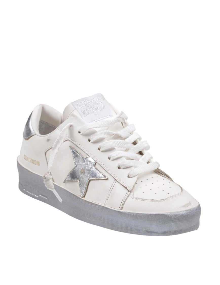 Golden Goose Stardan Leather Sneakers, White And Silver