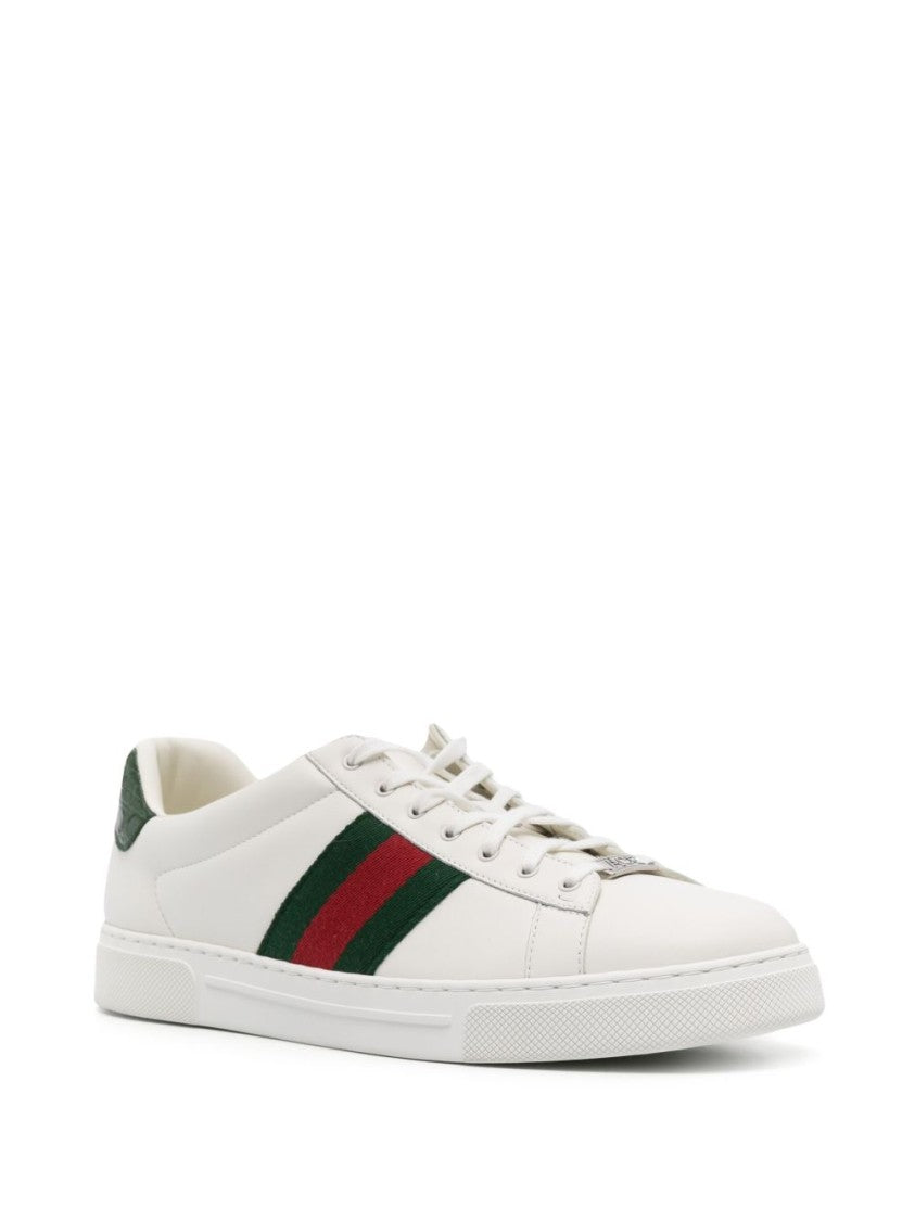 Gucci Panelled White Leather Sneakers With Signature Web Detailing