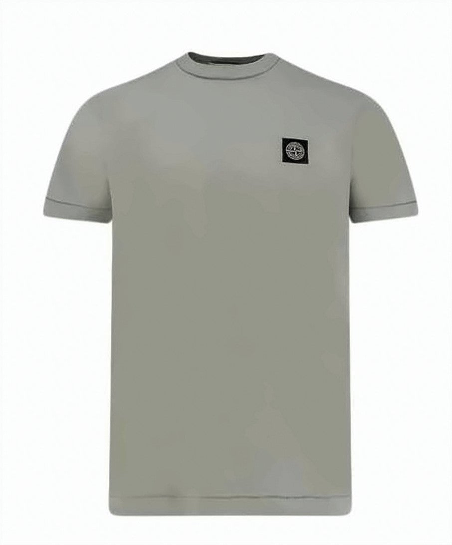 Stone Island Grey-Green Short-Sleeve T-Shirt With Iconic Patch