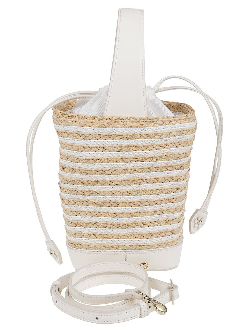 Roger Vivier Woven Raffia Bucket Bag With Crystal Buckle Accents