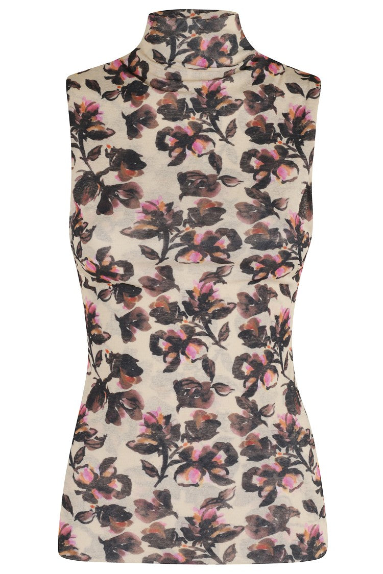 Nanushka Form-Fitting Floral Print Top With High Neck