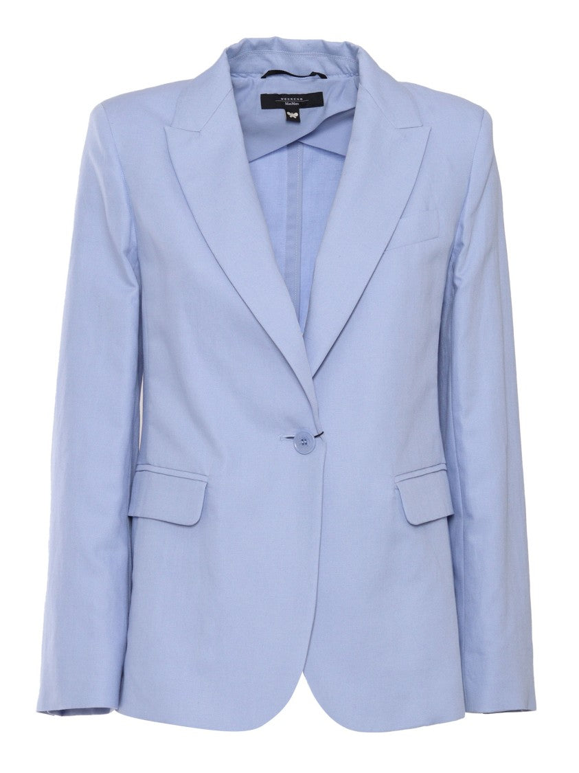Max Mara Light Blue Tailored Blazer With Single-Button Closure