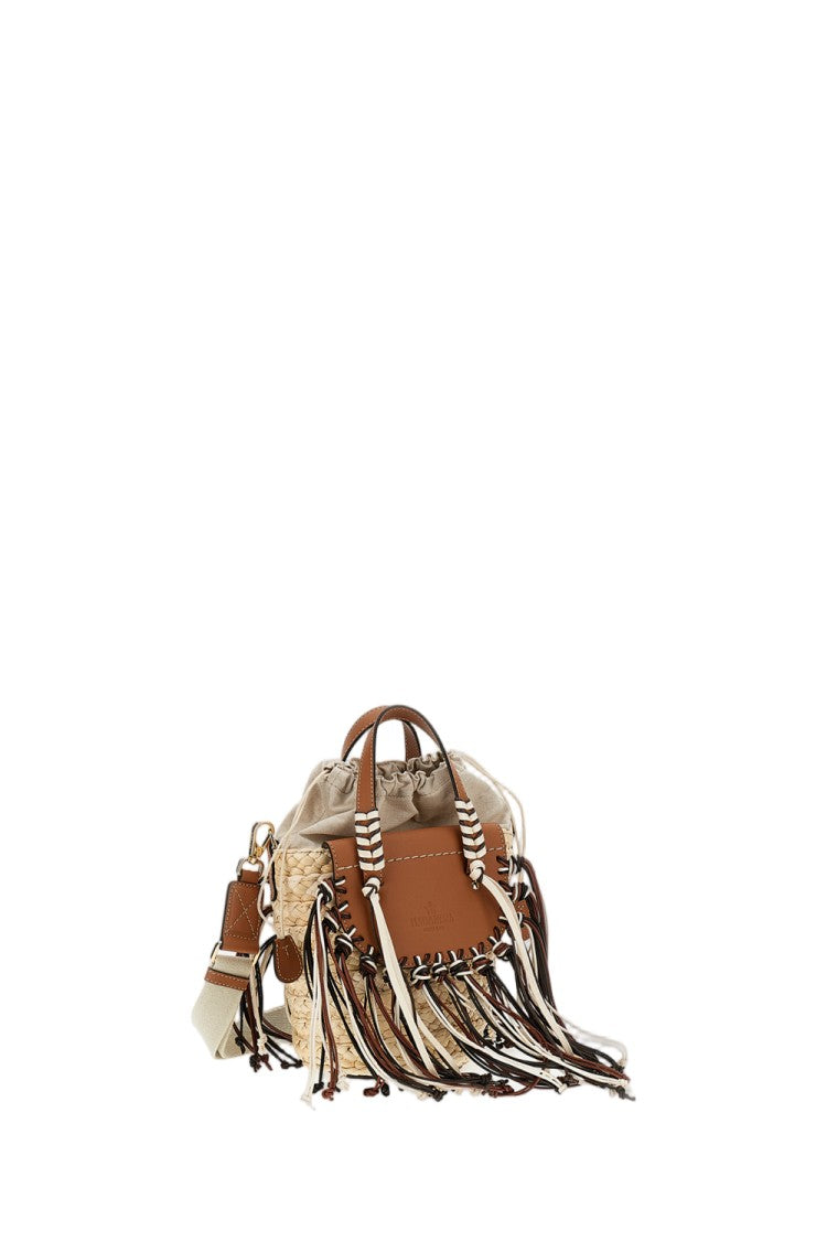 Cuba Lab Woven Raffia Basket Handbag With Leather Inserts