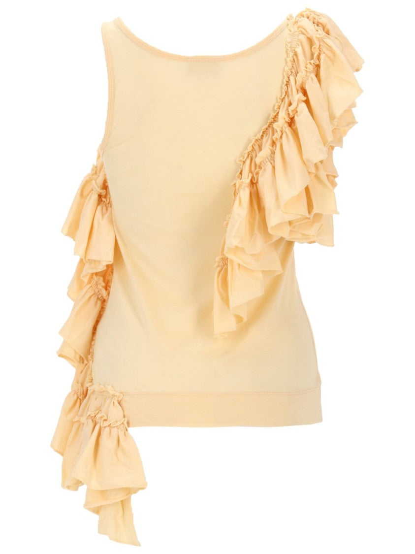 Dries Van Noten Neutrals Cascading Ruffles Fitted Tank Top