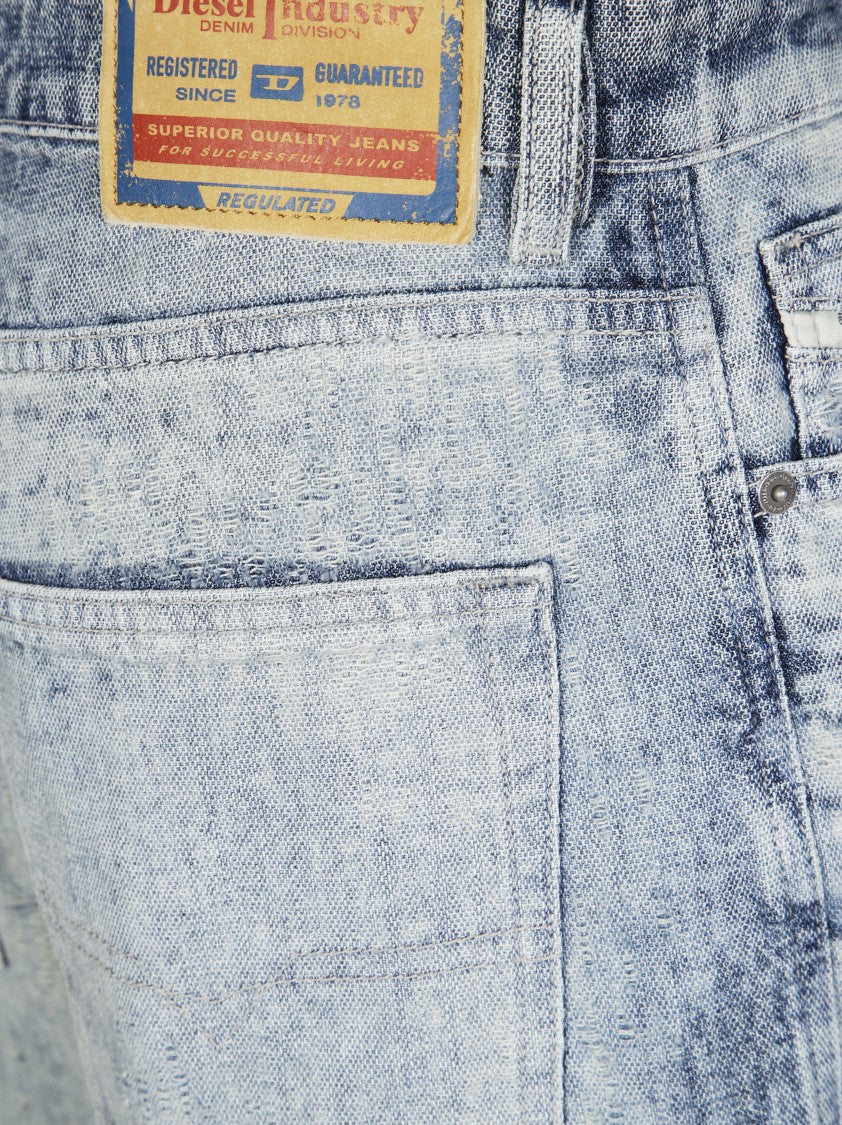 Diesel Wide-Leg Denim Pants With Acid-Wash Effect