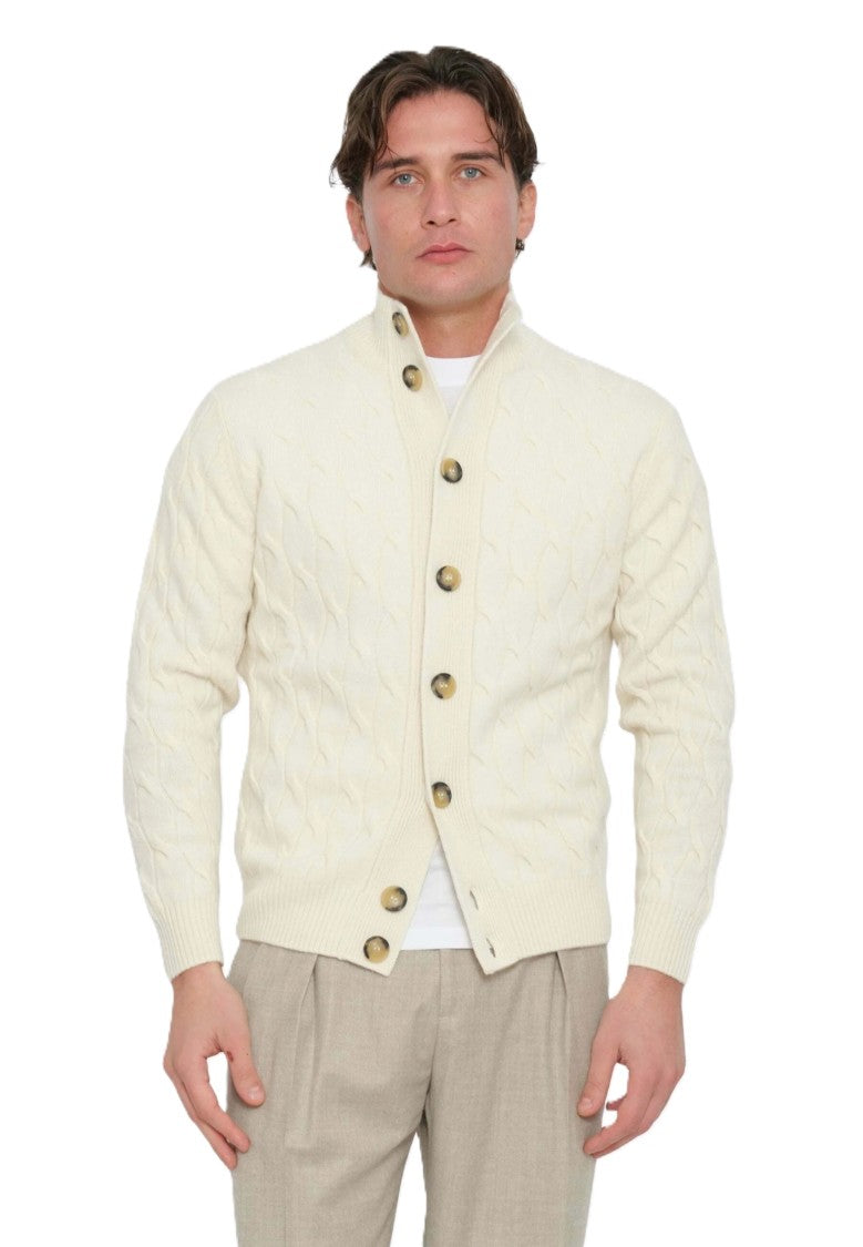 Paolo Fiorillo Capri Textured Cable Knit Cardigan With High Collar