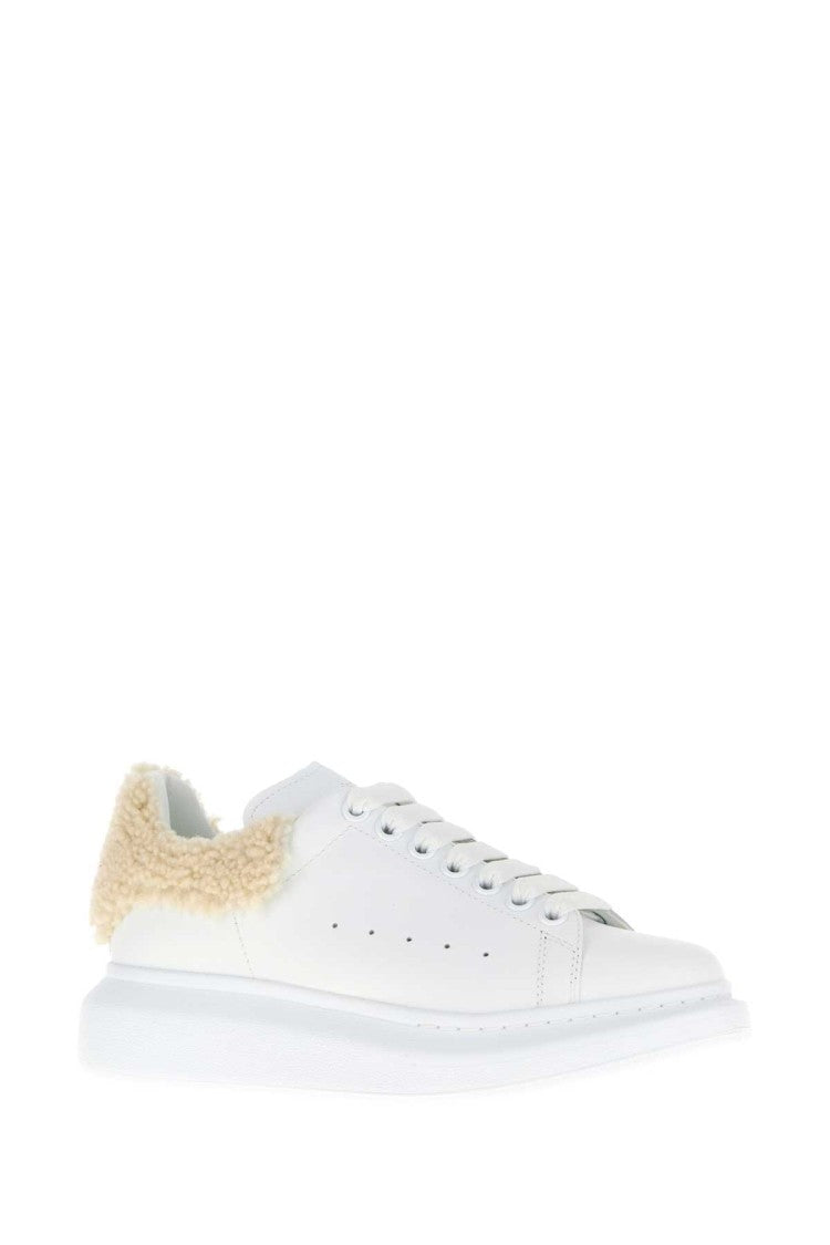 Alexander Mcqueen White Leather Sneakers With Beige Shearling Heel