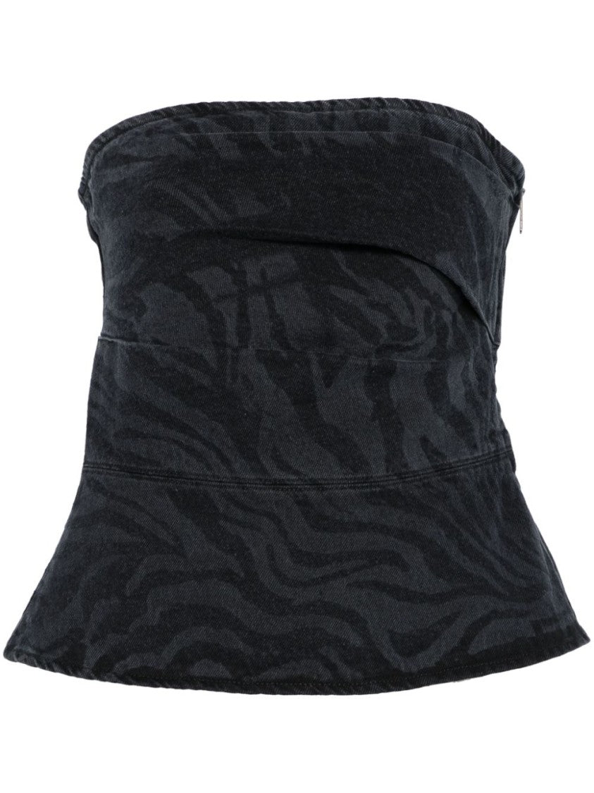 Rotate Textured Black Strapless Top