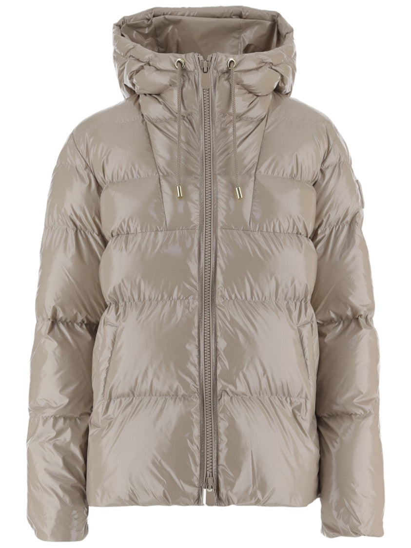 Pinko Beige Hooded Quilted Nylon Down Jacket