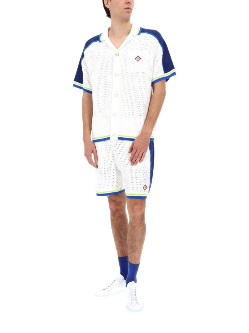 Casablanca Crochet Striped Ribbed Trim Shirt