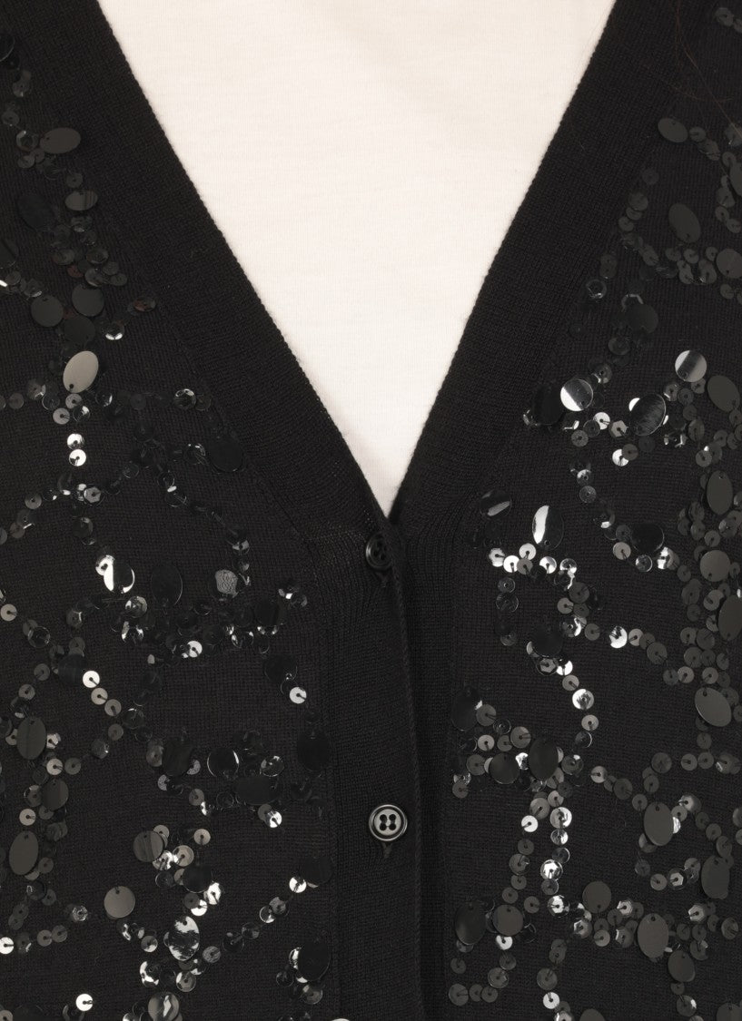 Fabiana Filippi V-Neck Wool Blend Cardigan With Front Sequins Detail