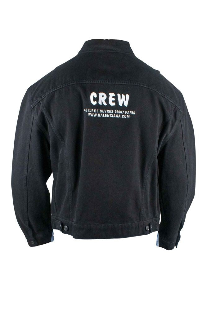 Balenciaga Cropped Black Denim Jacket With Flap Pockets