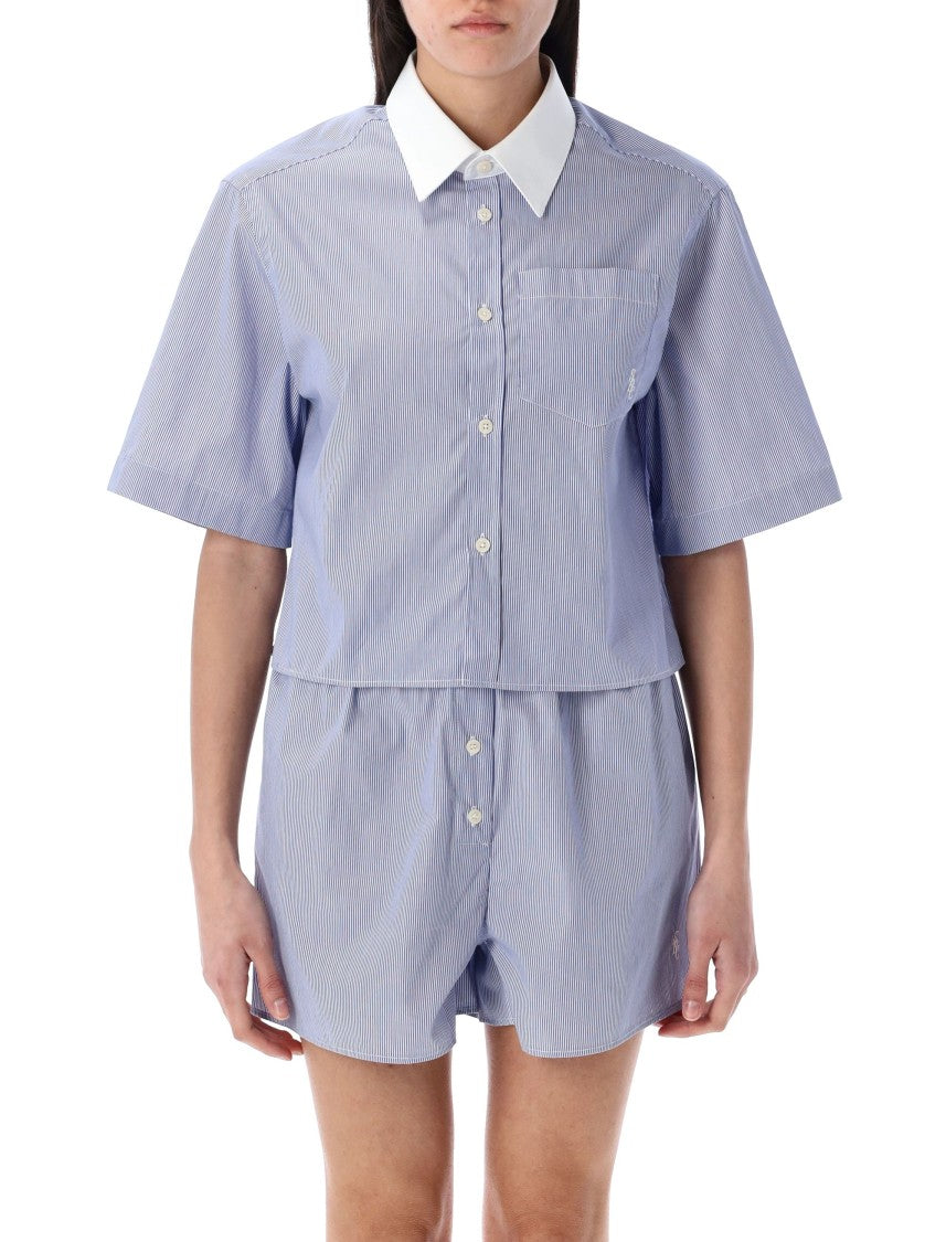 Sporty And Rich Striped Cropped Shirt With Spread Collar