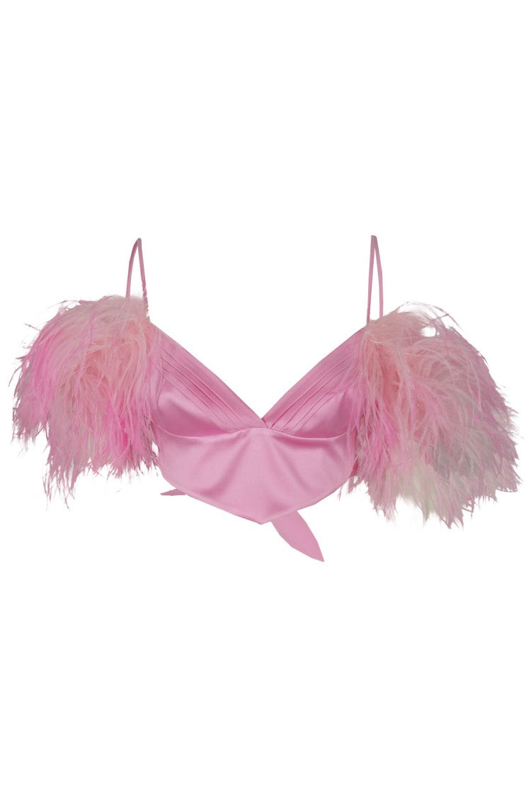 Verguenza Clio Silk Top With Feather Detail